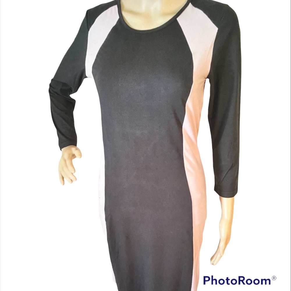 NIB Yelete Black/Camel Bodycon long sleeve Dress M